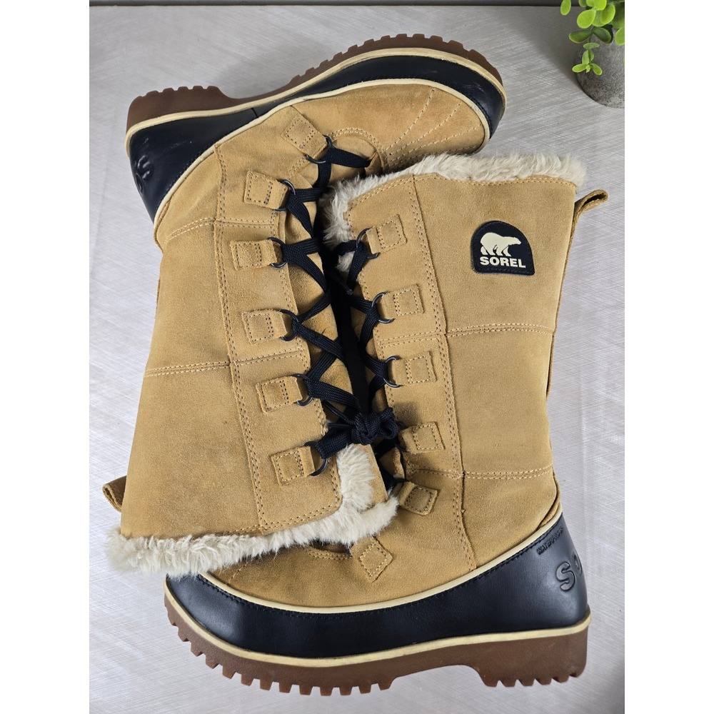 Sorel Tofino Women Tan Black Waterproof Suede Faux Fur Winter Boots SIZE 10 - Picture 8 of 16